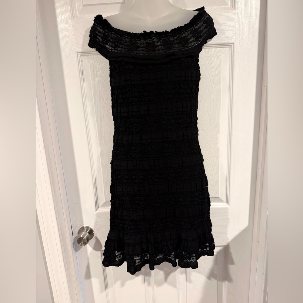Max Studio Black Ruffled Midi Dress